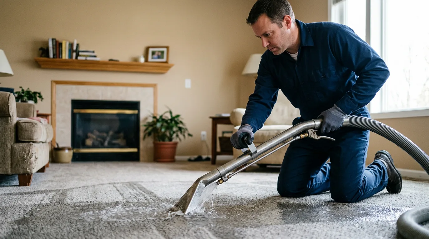 Water damage restoration technician working near Janesville, IA